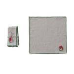 Set of 4 cotton napkins with green edge stitching and embroidered Christmas wreath