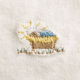 Nativity print baby gown with embroidered bib for Christmas