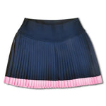 Navy pleated skort with pink stripe hem for girls
