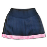 Navy pleated skort with pink stripe hem for girls