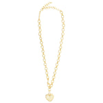 Hampton 18k gold-plated round link chain necklace with textured heart pendant, adjustable length