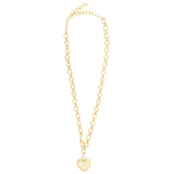 Hampton 18k gold-plated round link chain necklace with textured heart pendant, adjustable length