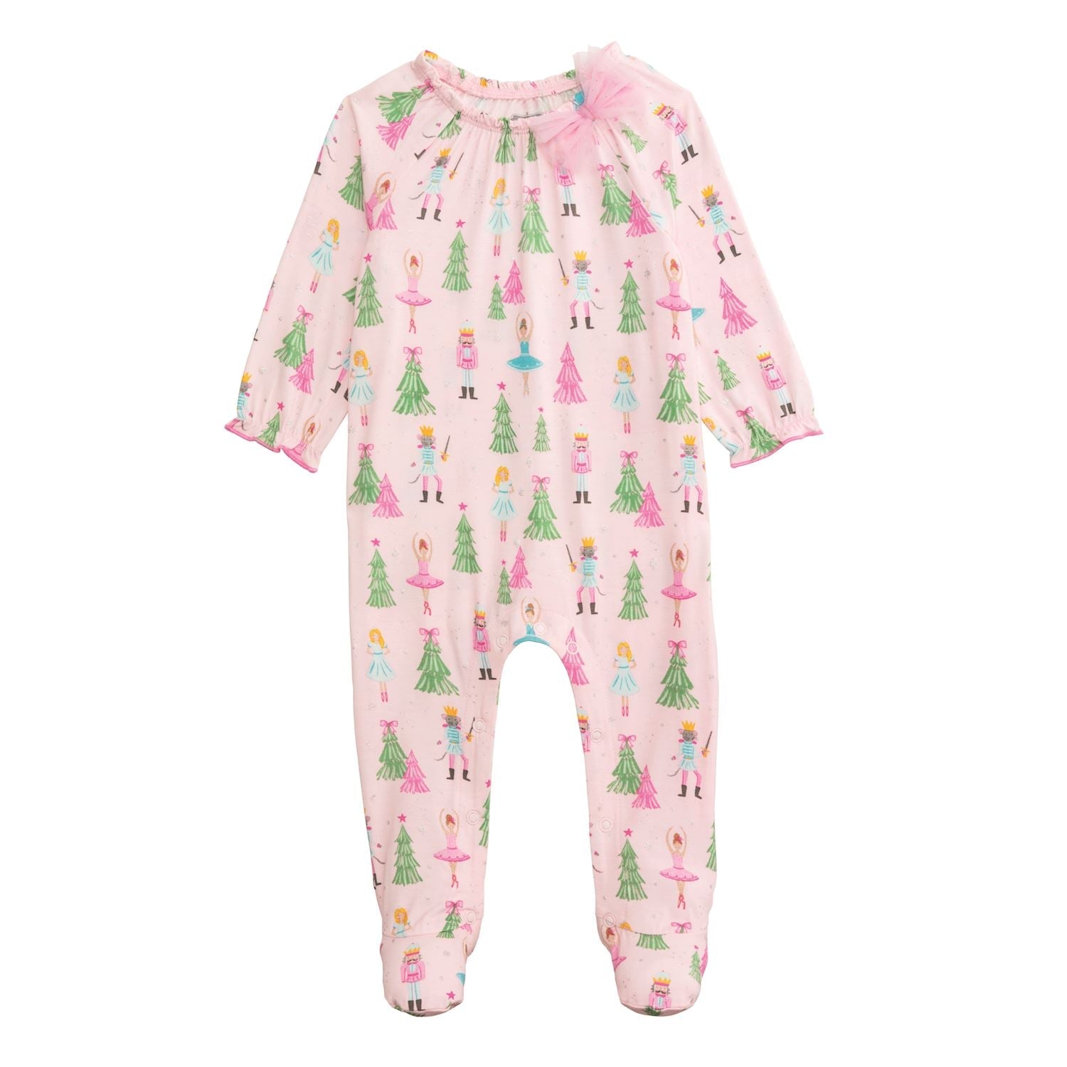 Nutcracker Bamboo Footed Sleeper – Holiday Print with Mesh Bow Detail by Mud Pie at Confetti Gift and Party Tuscaloosa Alabama