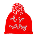 “Oh So Merry” or "Santa Baby" Toddler Holiday Hat – Knit with Pom Pom Top by Mud Pie at Confetti Gift and Party Tuscaloosa Alabama