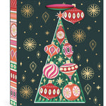 Punch Studio Opulent Ornaments Tree Gift Bag with gold foil Christmas tree and vintage ornaments.
