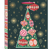 Punch Studio Opulent Ornaments Tree Gift Bag with gold foil Christmas tree and vintage ornaments.