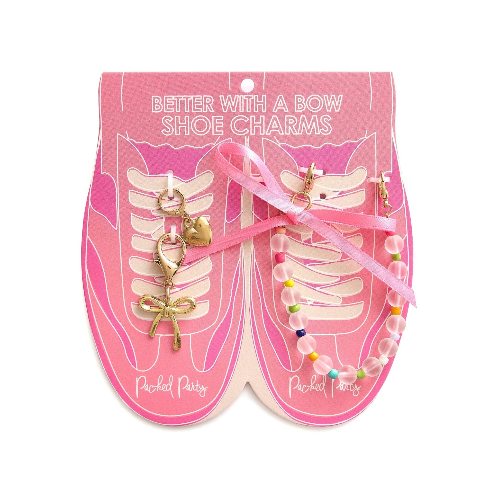 4-piece pastel and bow-themed shoe charm set with gold accents
