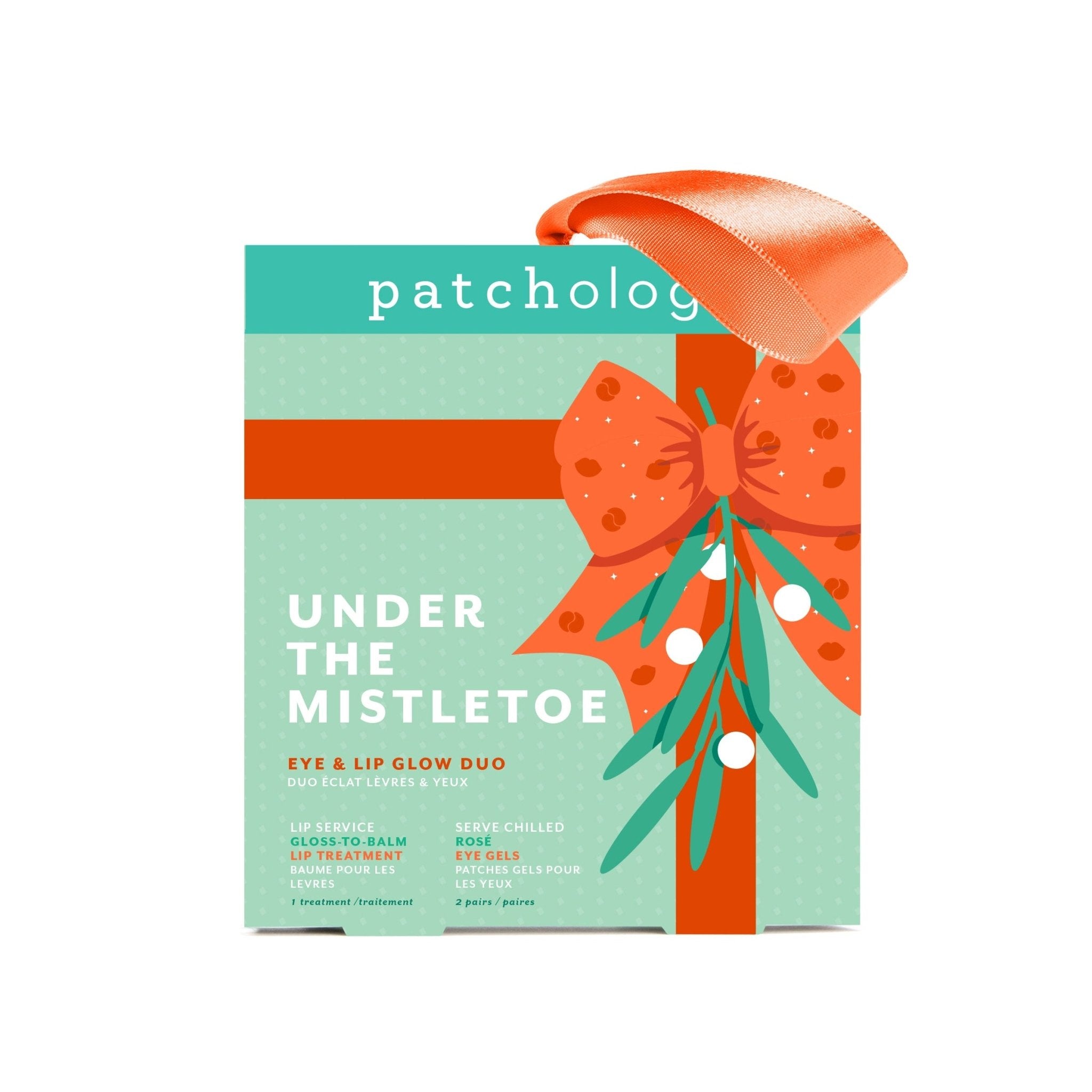 Patchology Under the Mistletoe Eye & Lip Glow Duo holiday gift set with ribbon