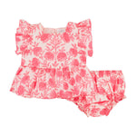 Pink Block Print Floral Pinafore Set by Mud Pie at Confetti Gift and Party Tuscaloosa Alabama