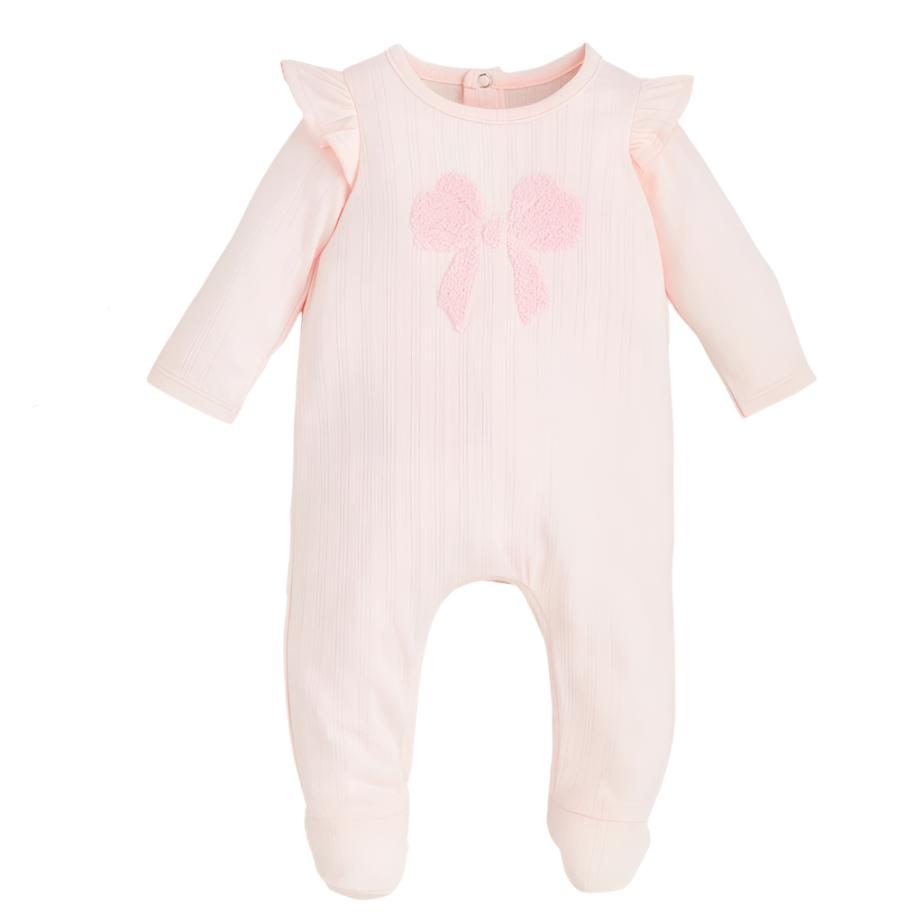 Pink Boucle Bow Sleeper by Mud Pie at Confetti Gift and Party Tuscaloosa Alabama