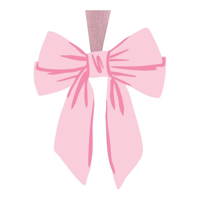 Light pink bow ornament with ribbon hanger by Mary Square, perfect for Christmas tree decoration or holiday gift accent.
