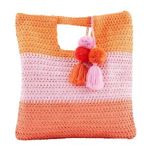 Pink Bright Straw Tote by Mud Pie at Confetti Gift and Party Tuscaloosa Alabama
