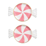 Pink peppermint-shaped tidbit plate set with gold rim
