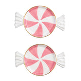 Pink peppermint-shaped tidbit plate set with gold rim