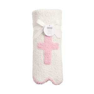 Pink Cross Chenille Blanket by Mud Pie at Confetti Gift and Party Tuscaloosa Alabama