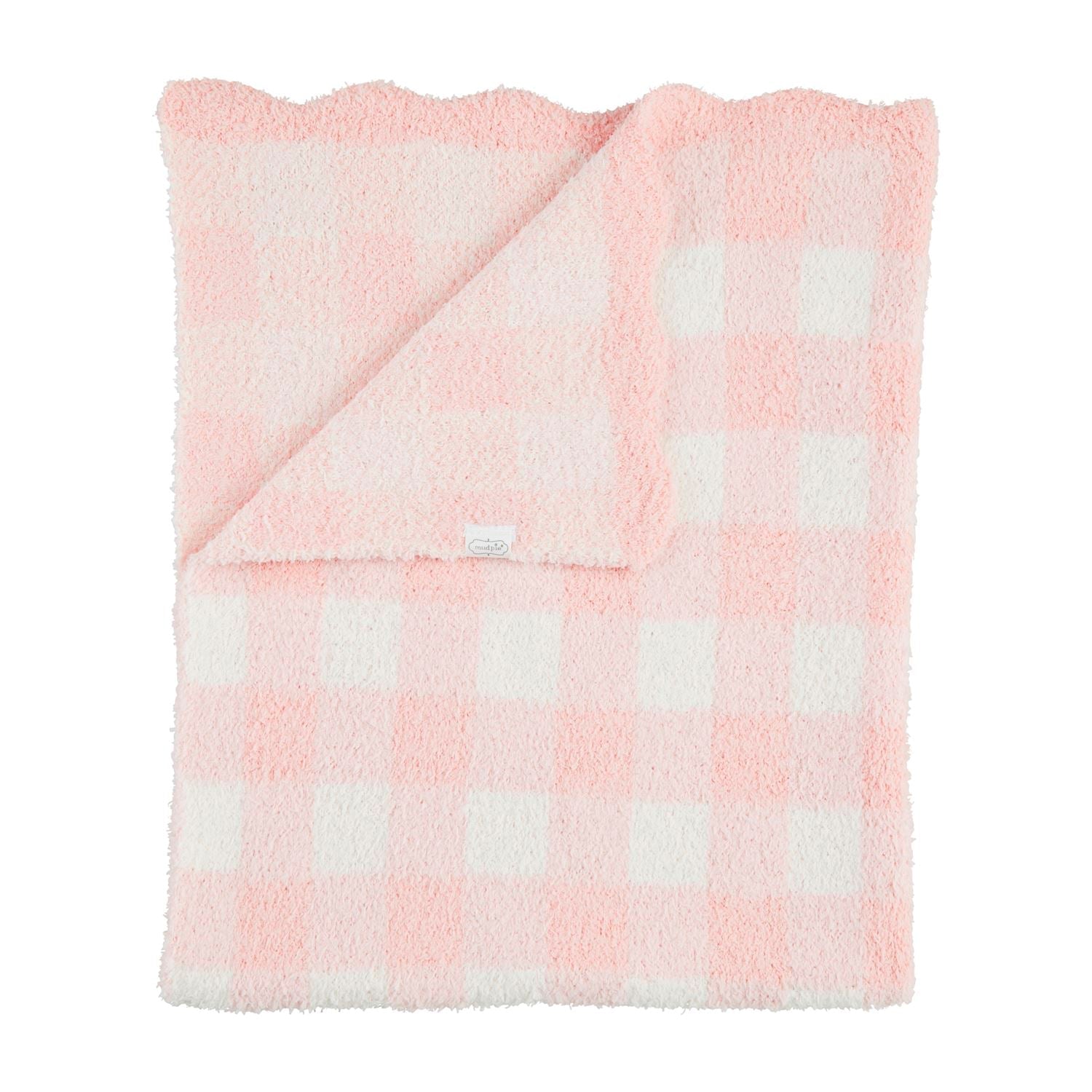Pink Gingham Scallop Chenille Blanket by Mud Pie at Confetti Gift and Party Tuscaloosa Alabama
