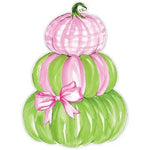 Die-cut placemat with stacked pink and green pumpkins tied with a pink bow