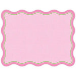 Pink scalloped-edge paper placemat with green trim and subtle linen texture