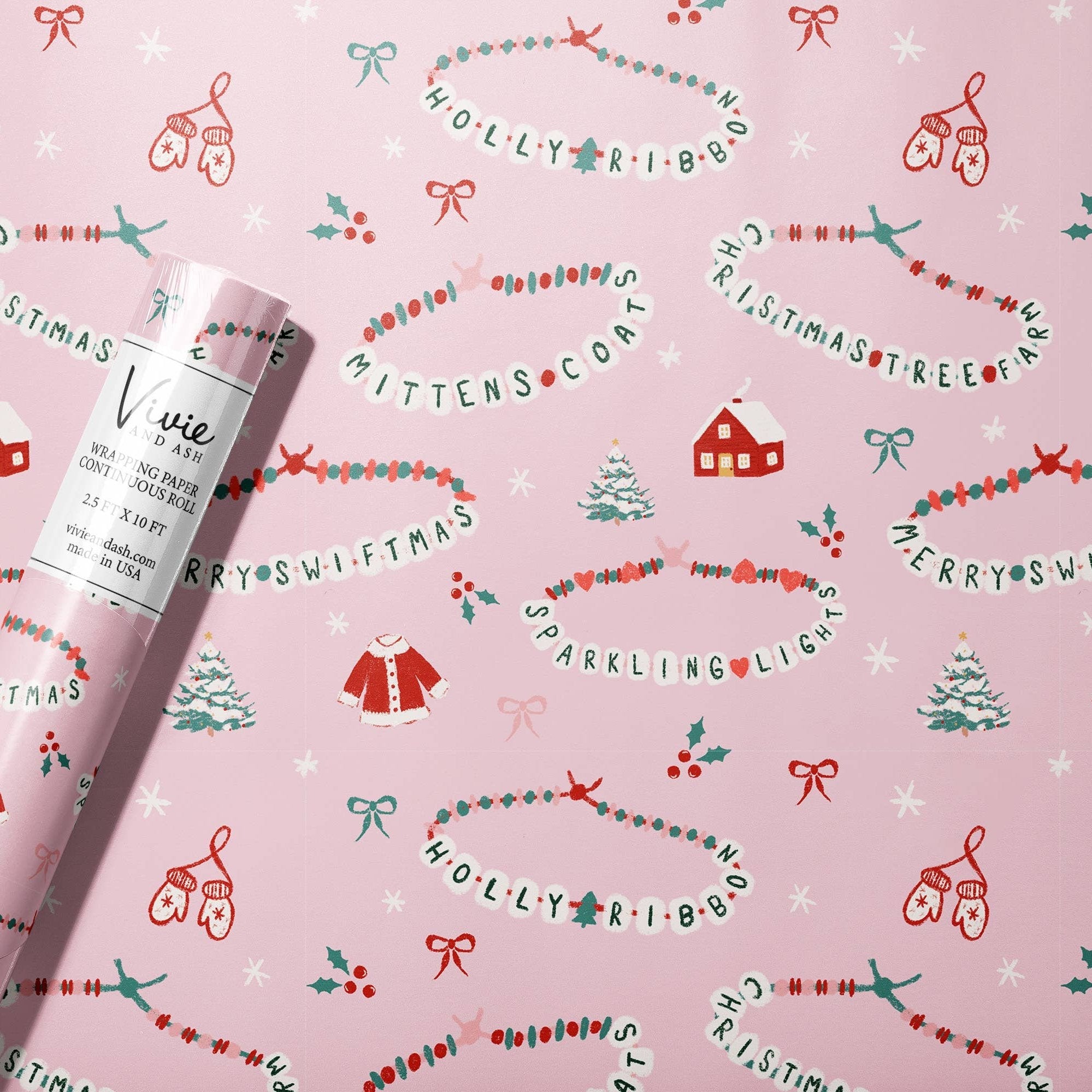 Pink Merry Swiftmas Wrapping Paper Roll by Vivie and Ash at Confetti Gift and Party Tuscaloosa Alabama