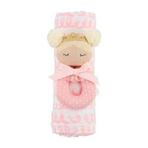 Pink Swirl Swaddle & Rattle Set by Mud Pie at Confetti Gift and Party Tuscaloosa Alabama