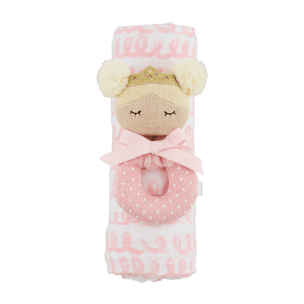 Pink Swirl Swaddle & Rattle Set by Mud Pie at Confetti Gift and Party Tuscaloosa Alabama