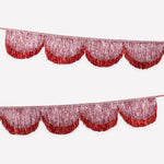 Pink and red scalloped tinsel garland with glitter ribbon for Christmas decorating