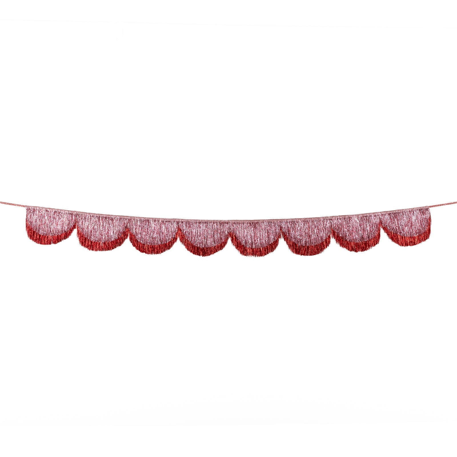 Pink and red scalloped tinsel garland with glitter ribbon for Christmas decorating