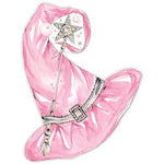 Pink witch hat-shaped placemat with glittery wand and silver belt details