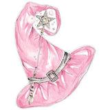 Pink witch hat-shaped placemat with glittery wand and silver belt details