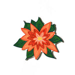 Red poinsettia ceramic mini attachment with green leaves for holiday decorating