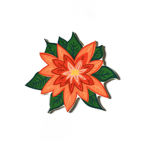 Red poinsettia ceramic mini attachment with green leaves for holiday decorating