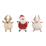 Santa and reindeer plush pom characters with weighted bottoms