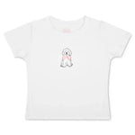 White children’s t-shirt featuring a cute puppy graphic with a pink bow on the front.