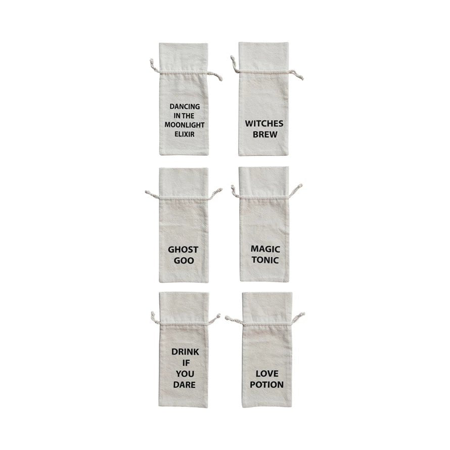Printed Cotton Wine Bag w/Halloween Saying, 6 Styles by Creative Co Op at Confetti Gift and Party