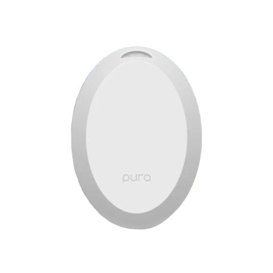 Pura Mini smart home fragrance diffuser with USB power adapter and two fragrance vials, Bluetooth app control, and sleek design