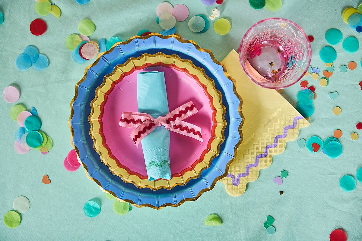 Rainbow Ric Rac Assorted Dinner Plate Set by Packed Party at Confetti Gift and Party Tuscaloosa Alabama