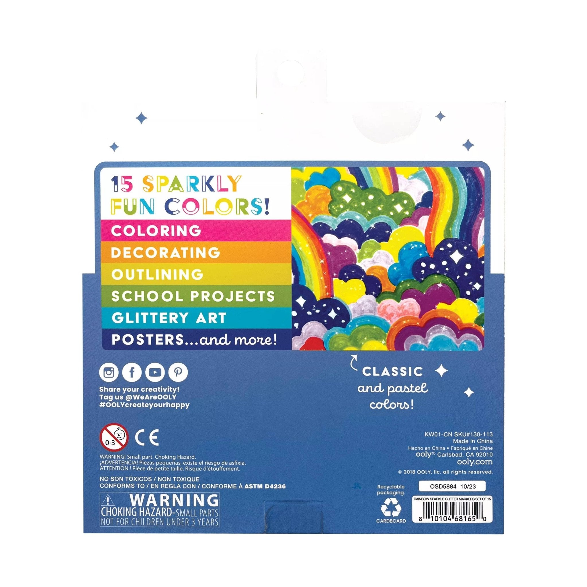 Rainbow Sparkle Glitter Markers - Set of 15 by OOLY at Confetti Gift and Party