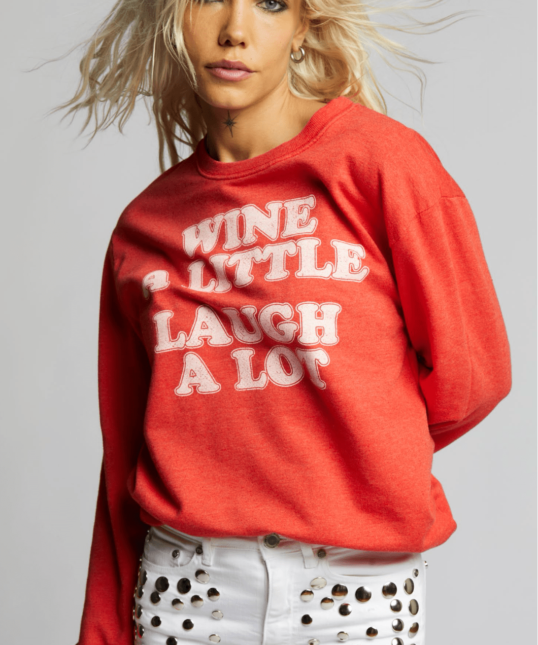 Recycled Karma - Wine And Laugh Sweatshirt - Paprika by Recycled Karma at Confetti Gift and Party Tuscaloosa Alabama