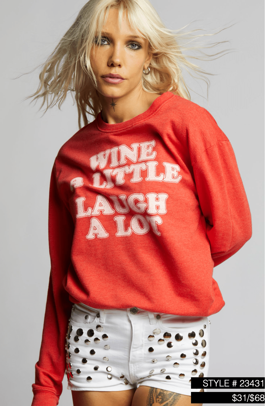 Recycled Karma - Wine And Laugh Sweatshirt - Paprika by Recycled Karma at Confetti Gift and Party Tuscaloosa Alabama