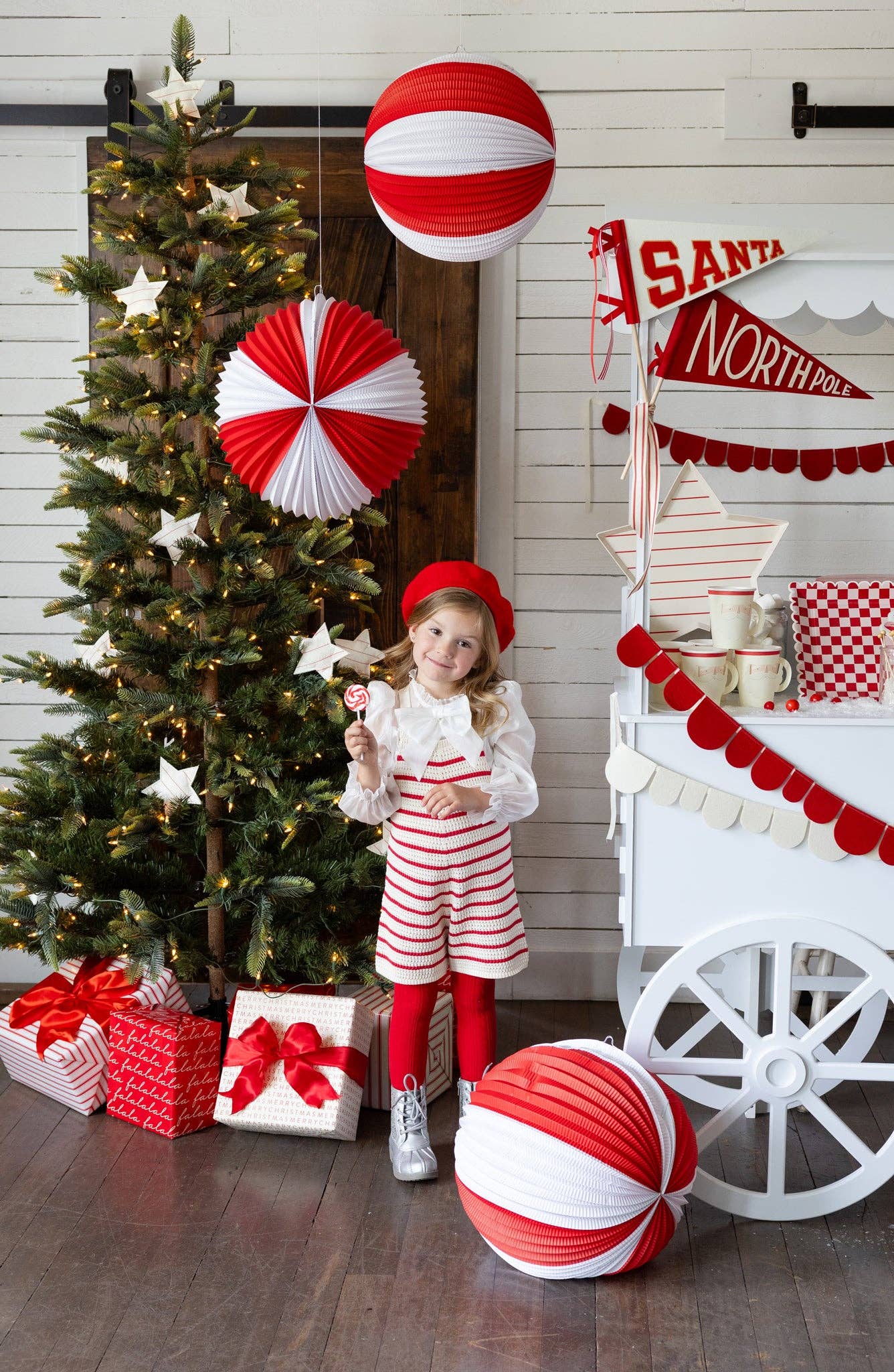 Red and Cream Accordion Paper Lanterns by My Mind’s Eye at Confetti Gift and Party