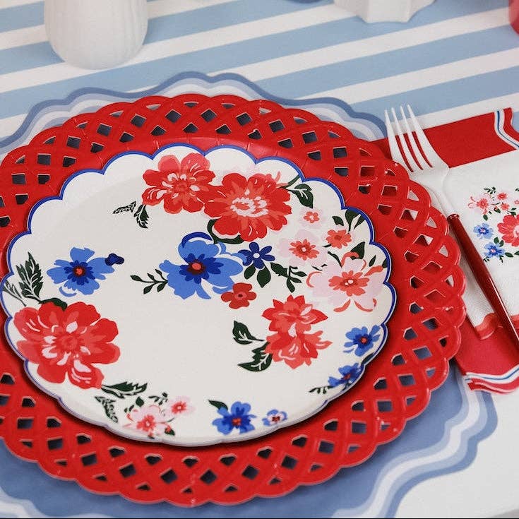 Red Basketweave Paper Dinner Plates by Gatherings by Curated Paperie at Confetti Gift and Party Tuscaloosa Alabama