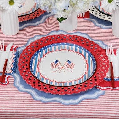 Red Basketweave Paper Dinner Plates by Gatherings by Curated Paperie at Confetti Gift and Party Tuscaloosa Alabama