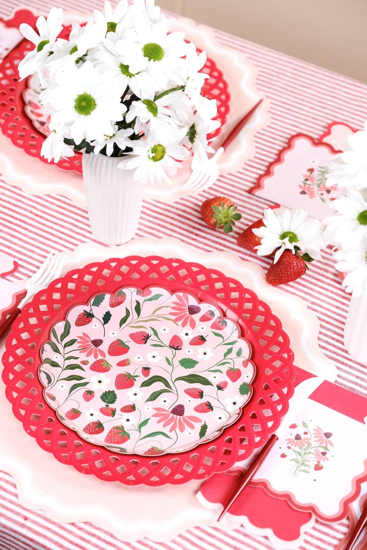 Red Basketweave Paper Dinner Plates by Gatherings by Curated Paperie at Confetti Gift and Party Tuscaloosa Alabama