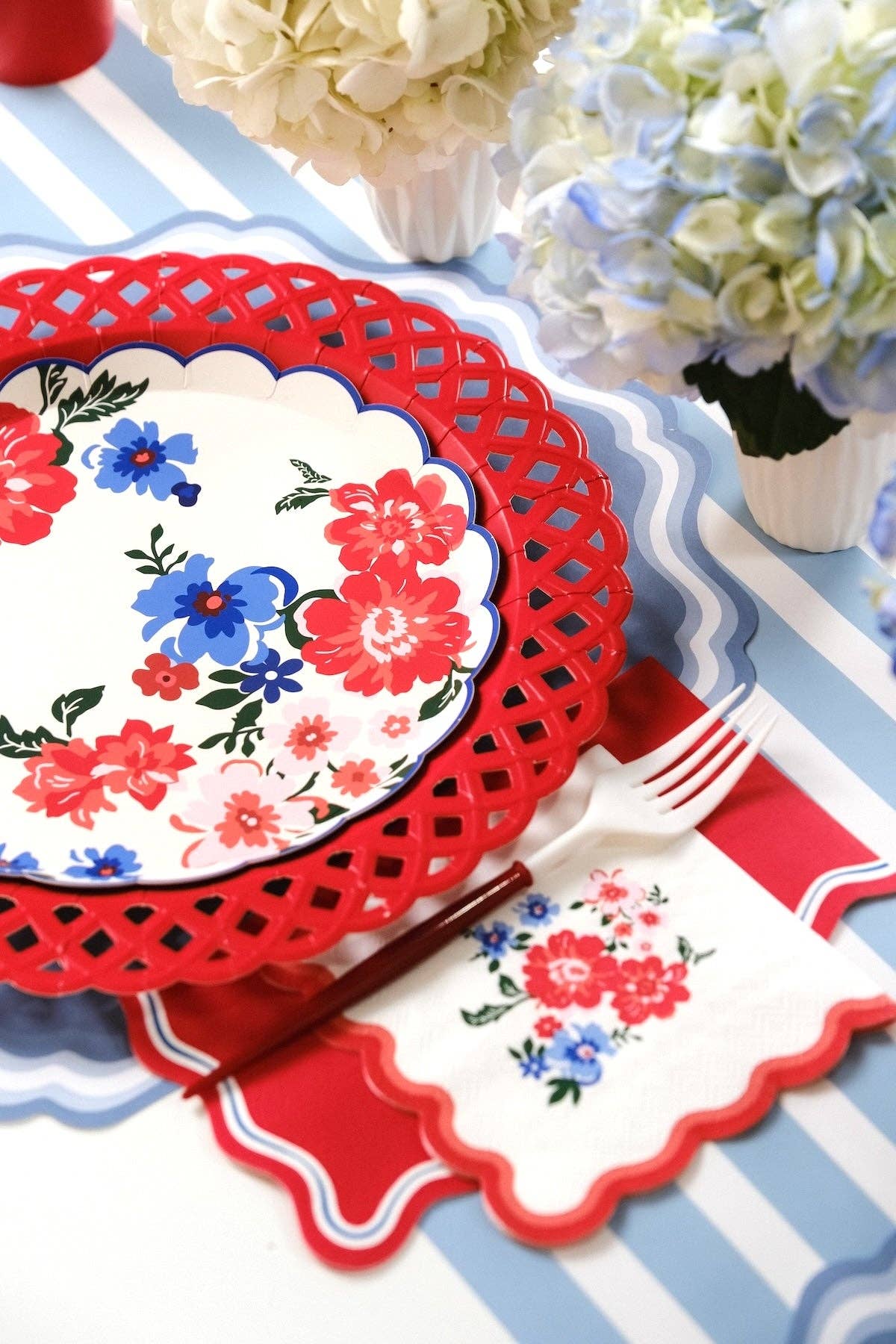 Red Basketweave Paper Dinner Plates by Gatherings by Curated Paperie at Confetti Gift and Party Tuscaloosa Alabama