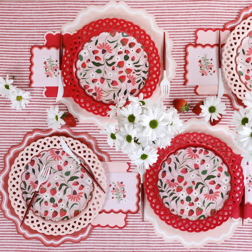 Red Basketweave Paper Dinner Plates by Gatherings by Curated Paperie at Confetti Gift and Party Tuscaloosa Alabama