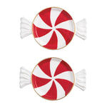 Red peppermint-shaped tidbit plate set with gold rim