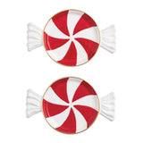 Red peppermint-shaped tidbit plate set with gold rim