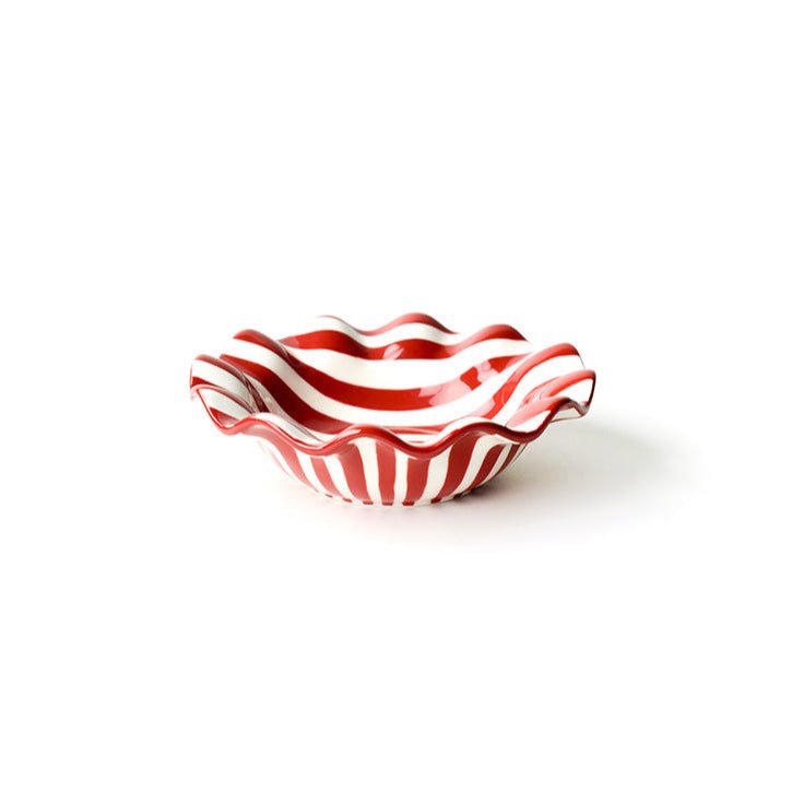 Coton Colors Red Stripe Ruffle Flare Small Bowl with red and white stripes and wavy edge