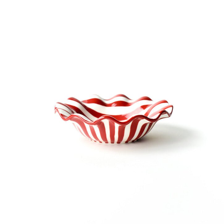 Coton Colors Red Stripe Ruffle Flare Small Bowl with red and white stripes and wavy edge