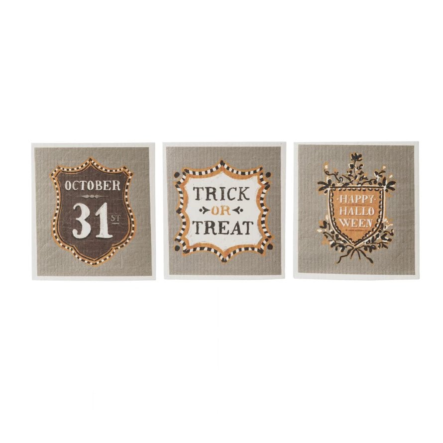 Reusable Cellulose Sponge Cloth w/Halloween Saying, 3 Styles by Creative Co Op at Confetti Gift and Party